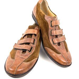 Paul Green Munchen Leather Triple Strap Sneakers In Brown Size 6.5 Suede Retro